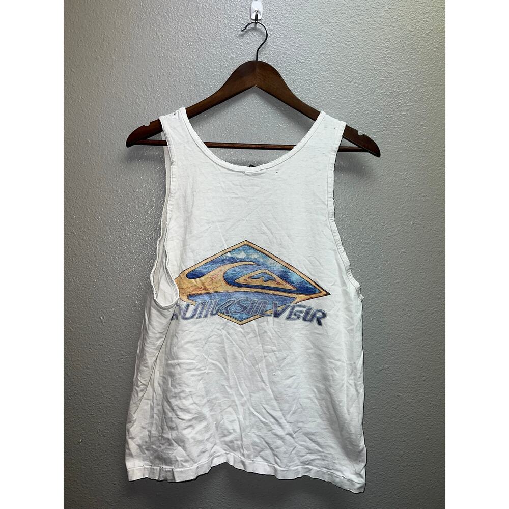 Vintage Quiksilver Tank White Graphic Surf Surfing Tank Sleeveless 90s 1990s M